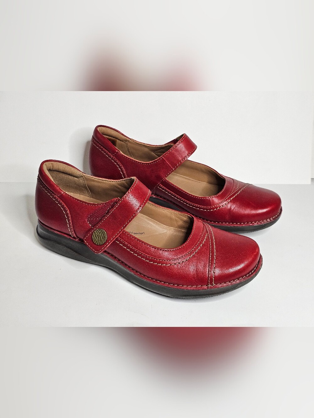 Clarks Unstructured Appley Walk Red Leather Mary Jane Comfort Shoe Flat Women 8M
